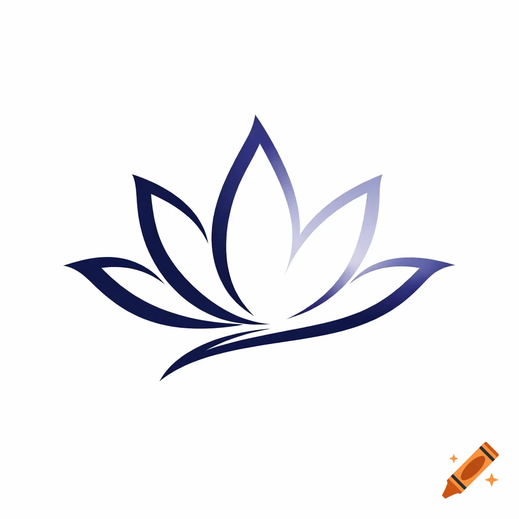 A minimalist dark blue and light blue lotus flower logo on a white background.