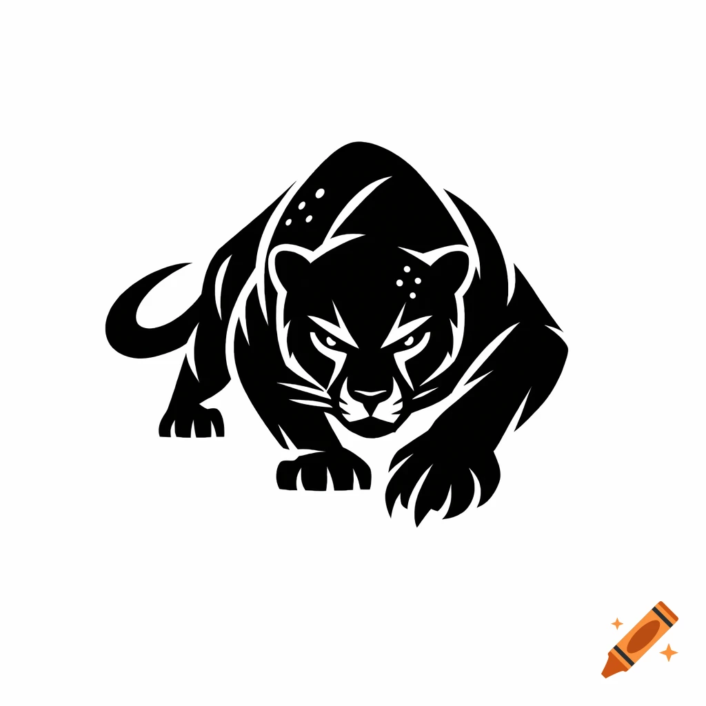 Black stylized logo of a fierce panther crouching on a white background.