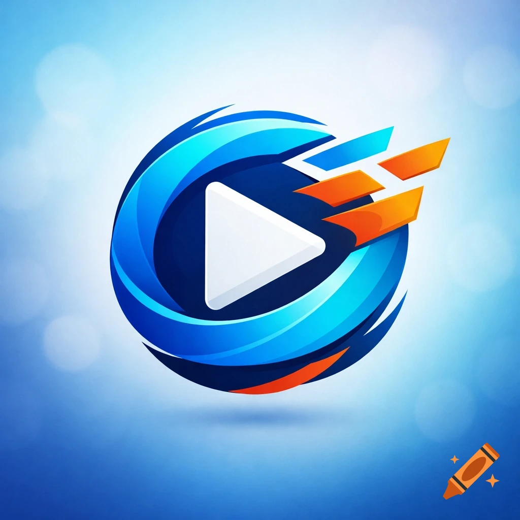 A vibrant blue and orange circular logo with a white play button, stylized for a YouTube channel.