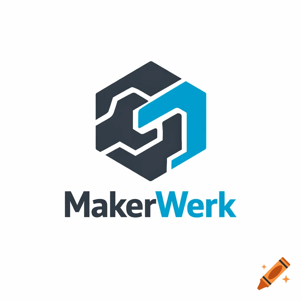A clean logo for 'MakerWerk' featuring a dark gray and blue stylized wrench forming a hexagon.