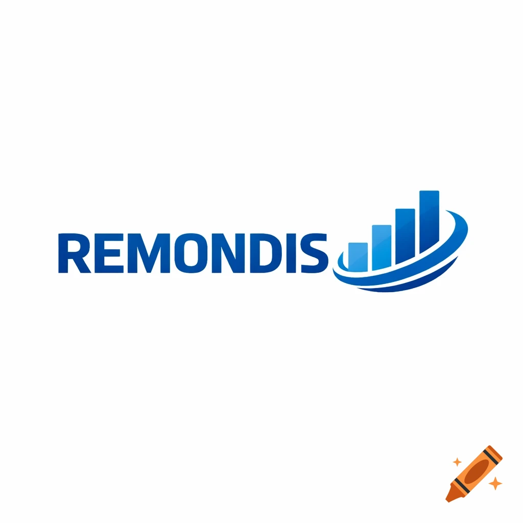 REMONDIS logo featuring blue bar chart bars and a curved line on a white background.