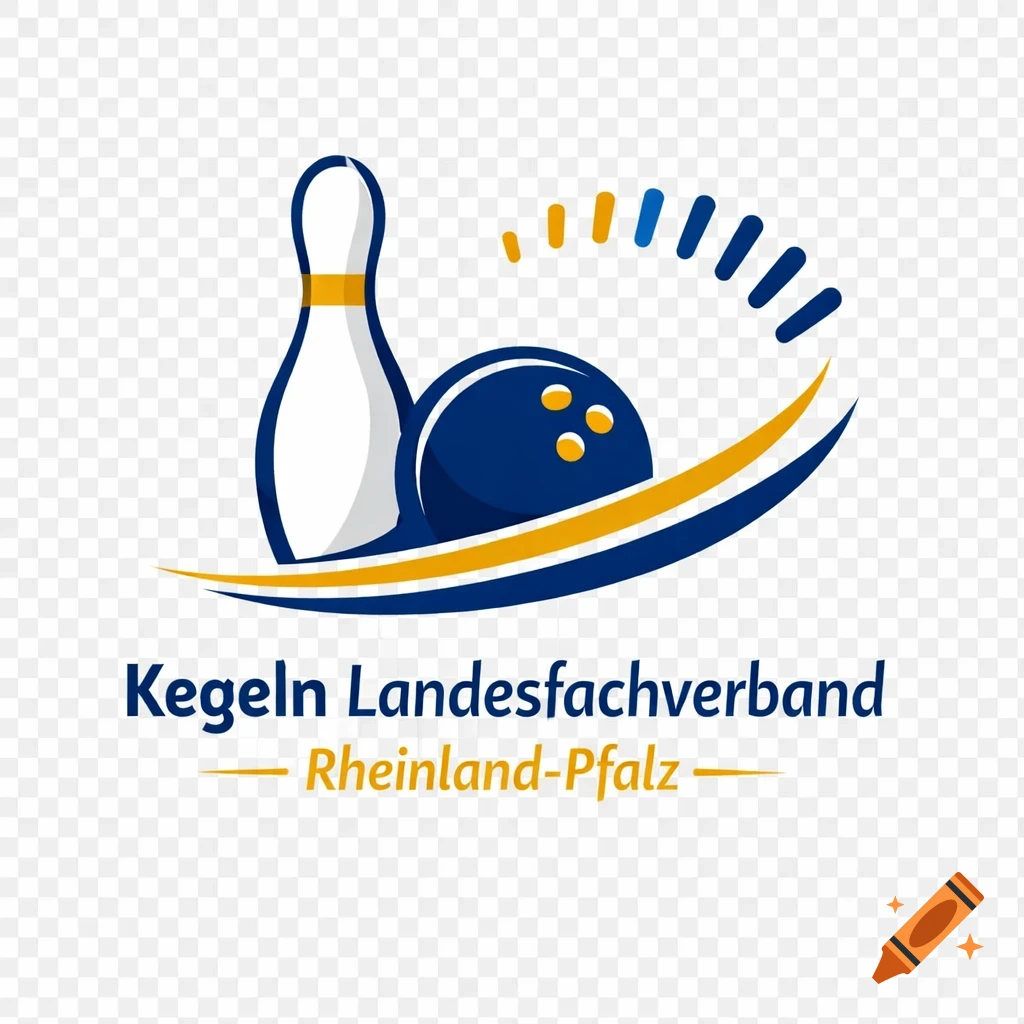 Blue and gold bowling logo with a pin, a ball, and the text 'Kegeln Landesfachverband Rheinland-Pfalz'.