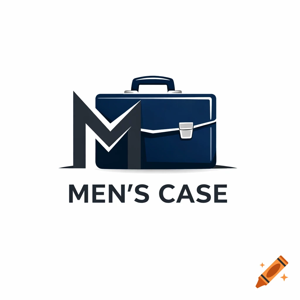 Logo for 'MEN'S CASE' featuring a stylized dark blue briefcase with a large 'M' integrated into its design.