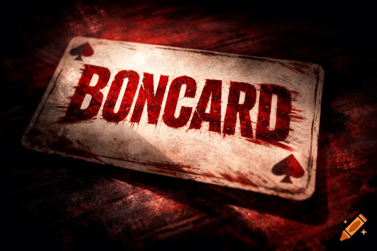 A distressed playing card featuring the bold red text 'BONCARD' and spade symbols, rendered in a dark, urgent, grungy style.