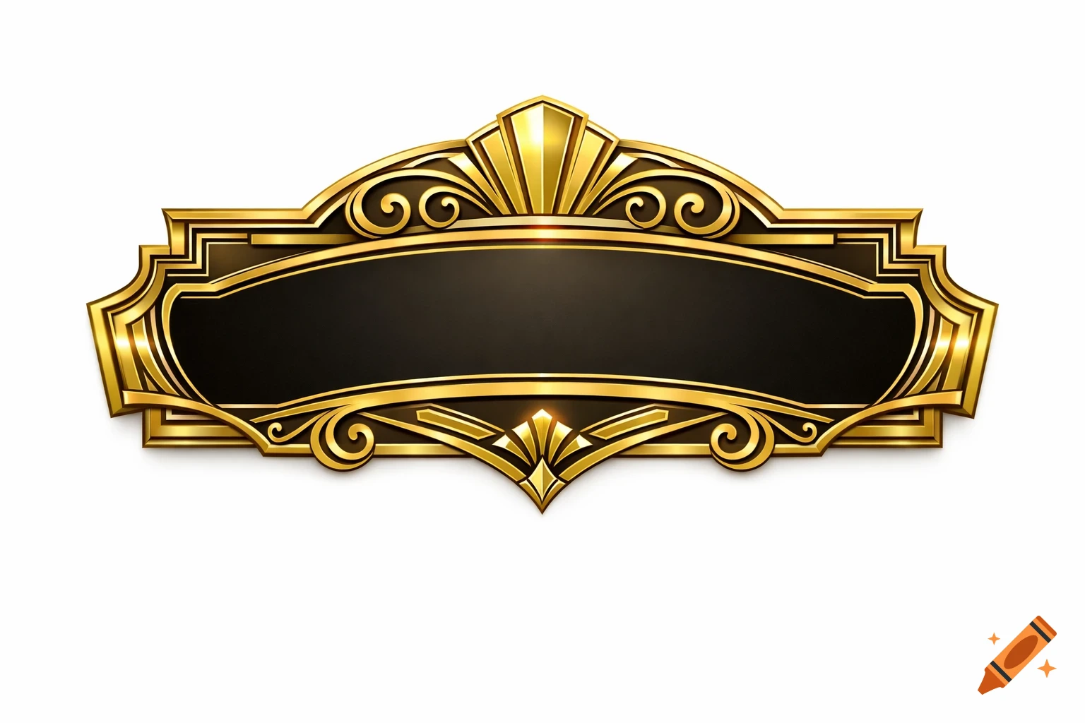 Ornate gold and black Art Deco style sign frame on a white background.