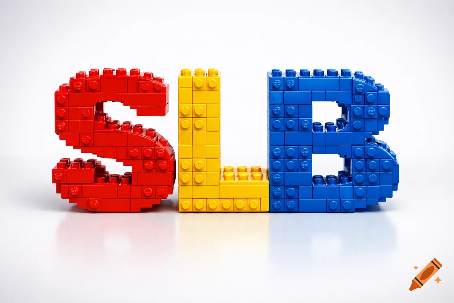 The letters SLB formed by red, yellow, and blue LEGO bricks on a white background.