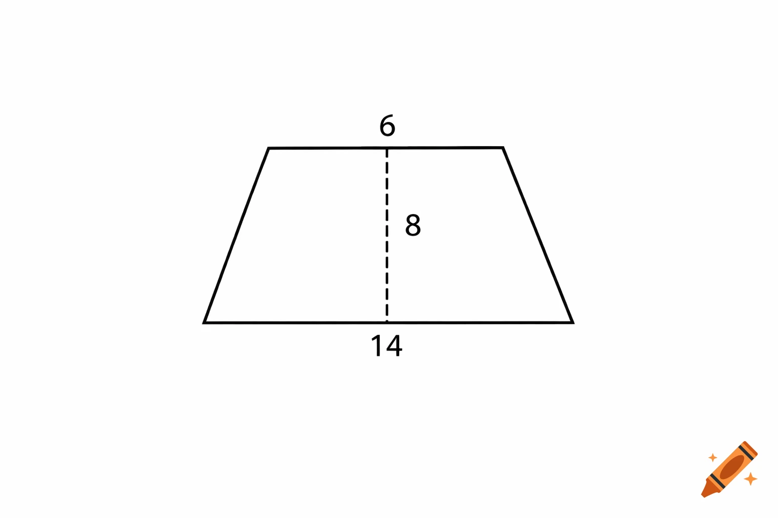 Clean math diagram of a trapezoid with top base 6, bottom base 14, and height 8.