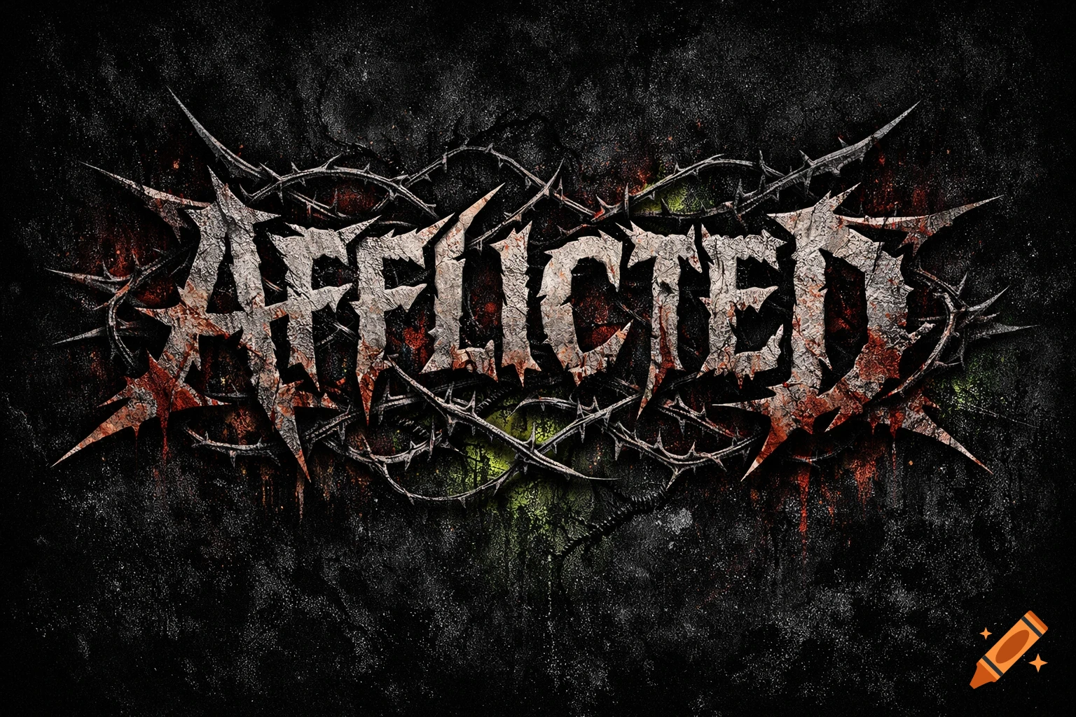 A dark, gritty logo for a nu metal band, featuring the word 'AFFLICTED' in cracked, thorny, blood-splattered letters against a black background.