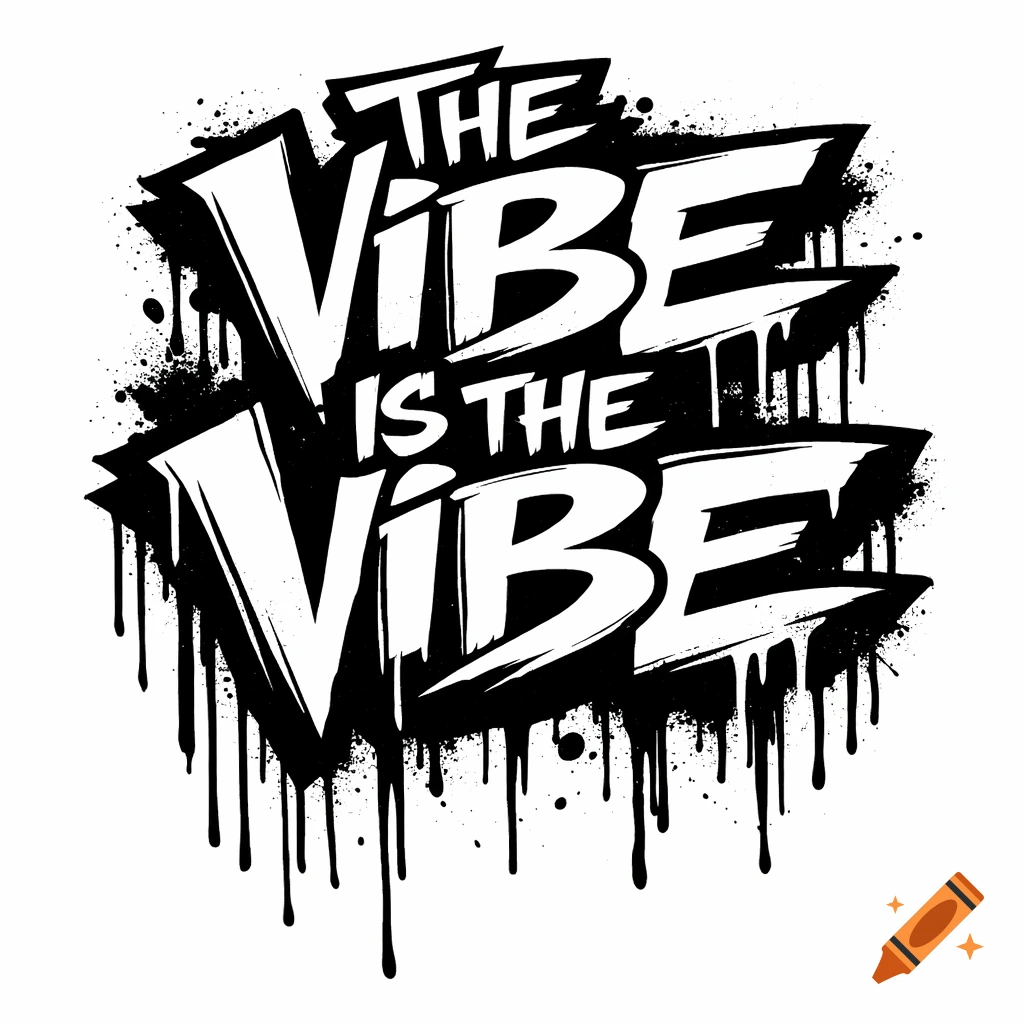 Black and white graphic with 'THE VIBE IS THE VIBE' in a bold, dripping graffiti style.