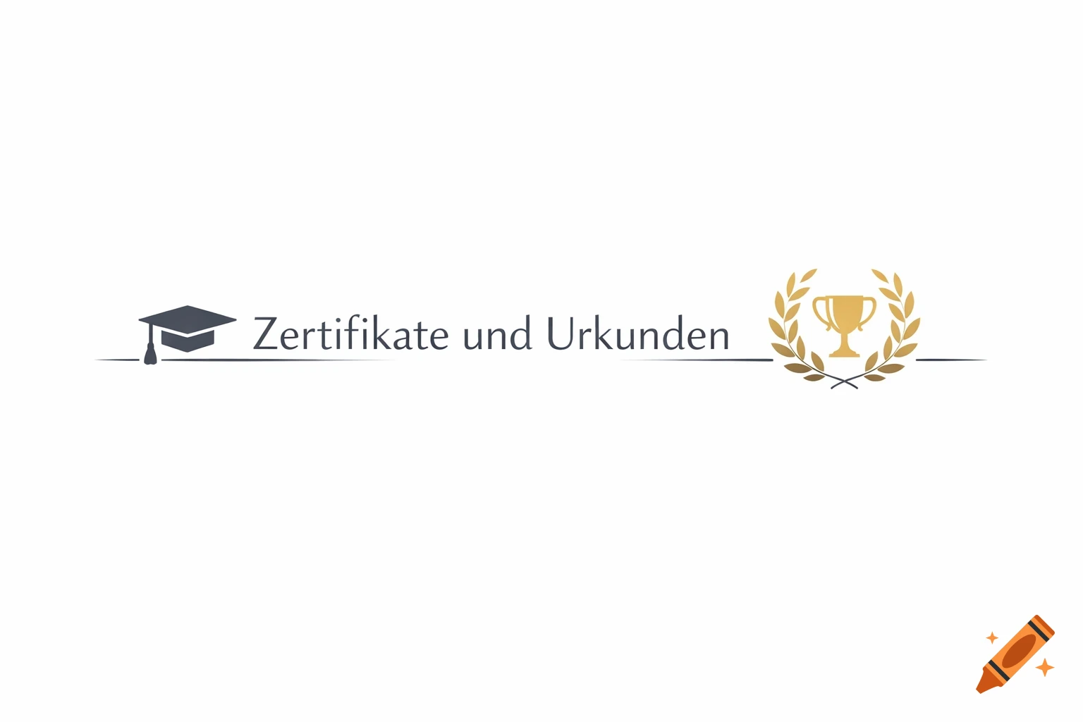 A simple graphic divider with a graduation cap, the German text 'Zertifikate und Urkunden' (Certificates and Diplomas), and a golden trophy within a laurel wreath.