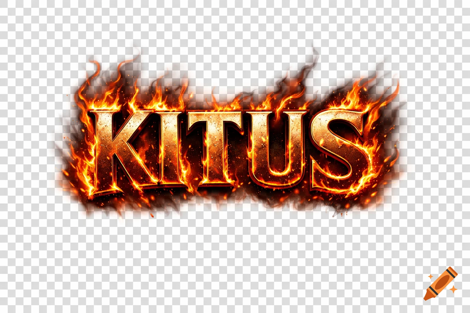 The word KITUS rendered in metallic, fiery text against a transparent background.