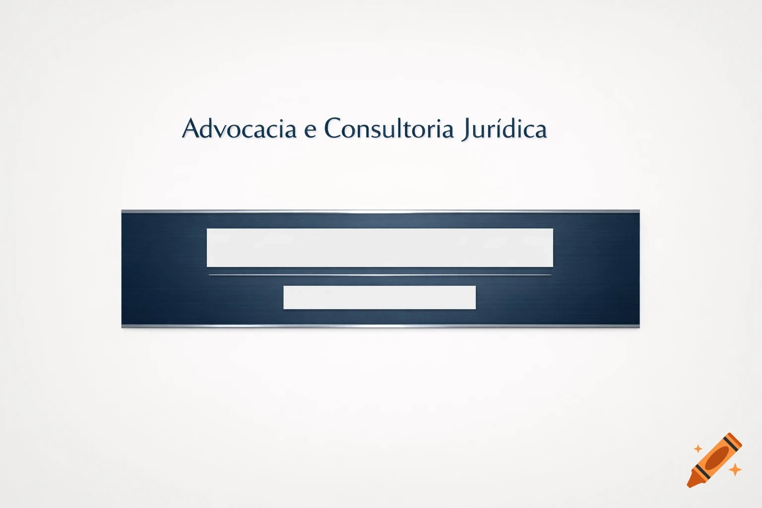 A virtual business card design with 'Advocacia e Consultoria Jurídica' above a dark blue stripe containing two blank white text placeholders.