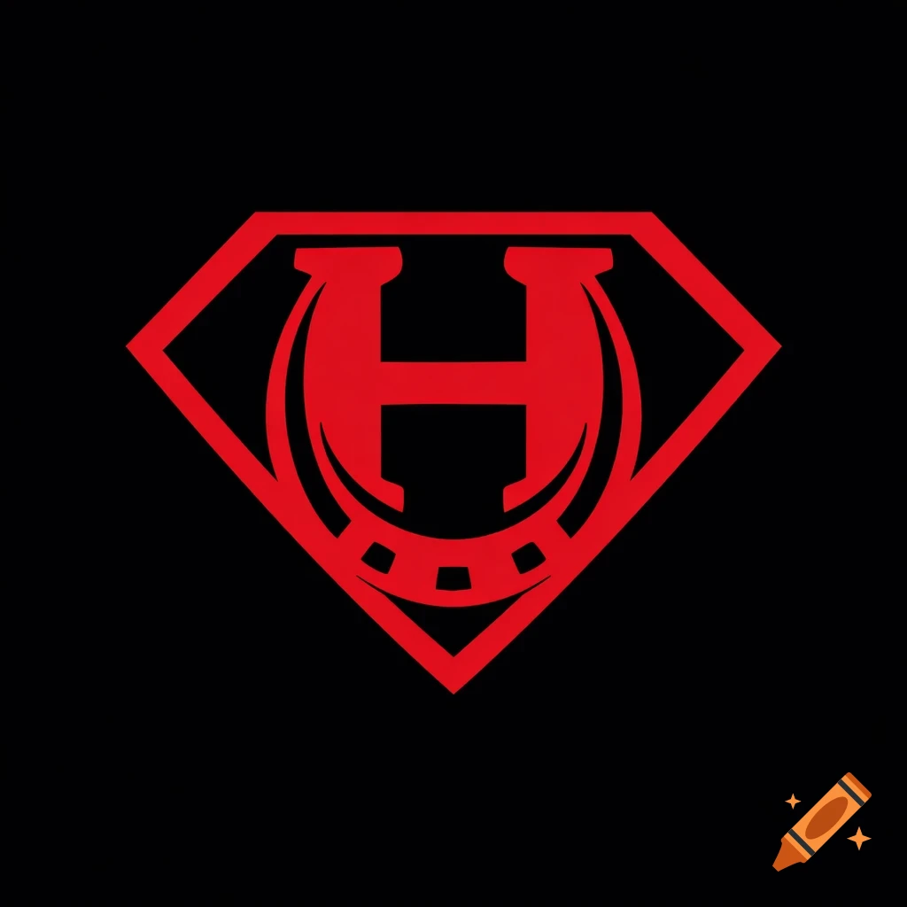 A bold red capital H inside a diamond shape, resembling a superhero emblem, on a black background.