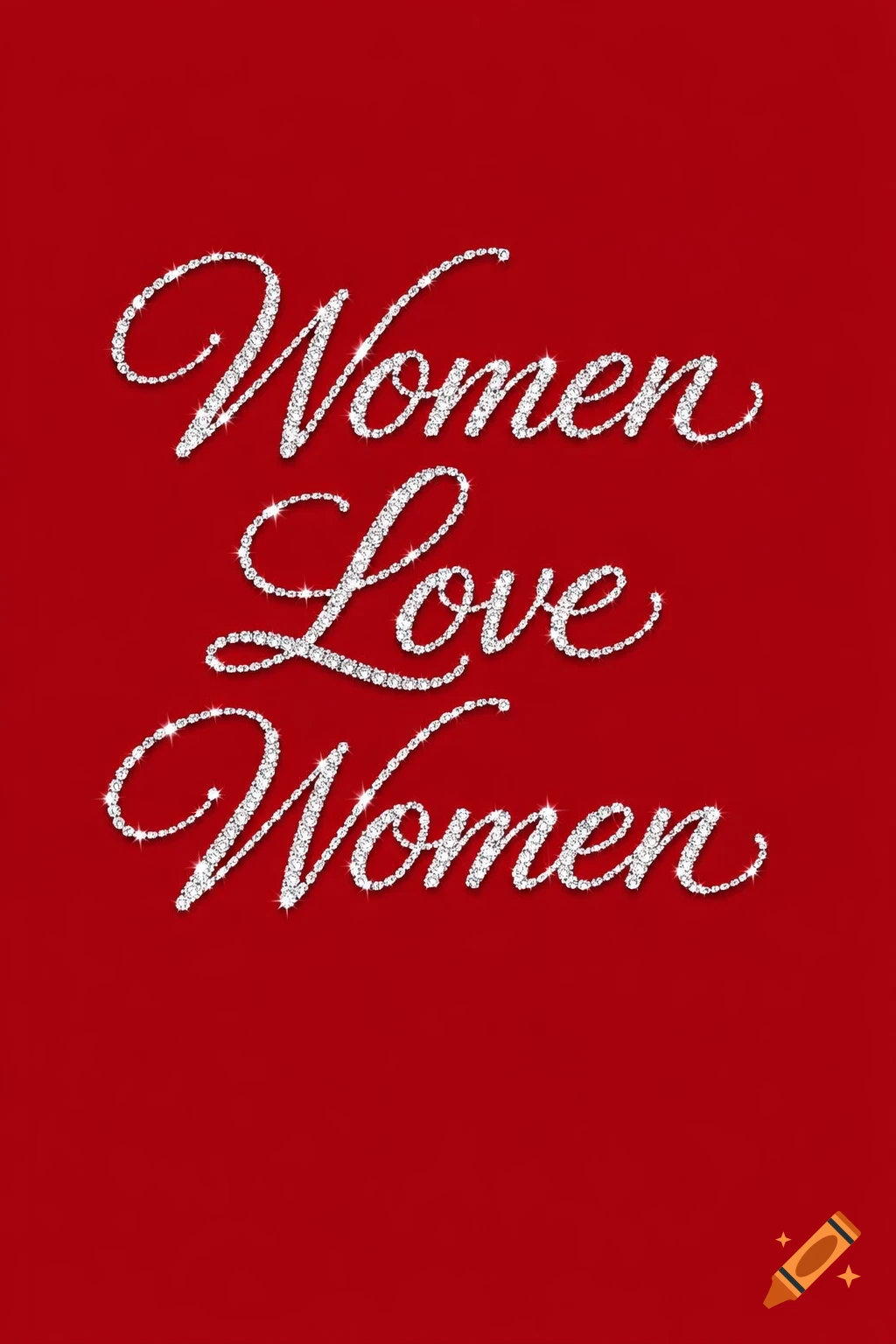 Silver diamant es text 'Women Love Women' in cursive on a red background.