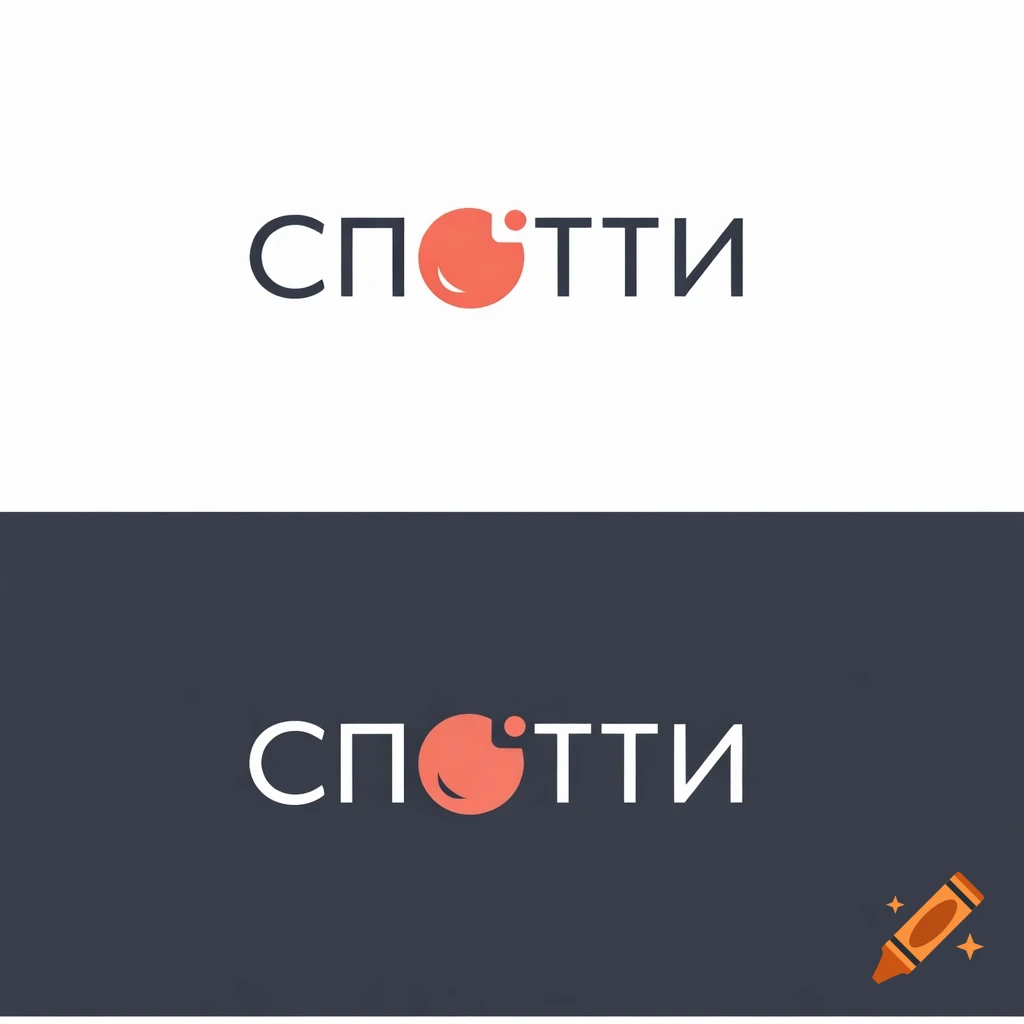 Two versions of the 'СПОтТИ' (SPOTTI) logo, with a stylized red circle replacing the 'O' character.