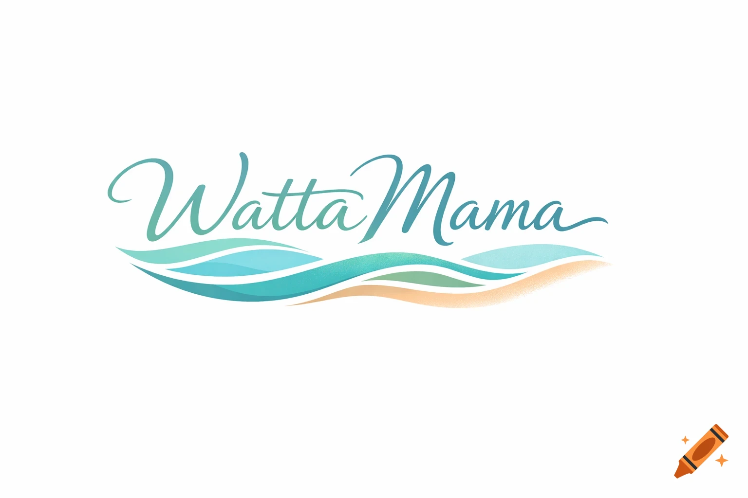 A stylized logo with 'WattaMama' text in teal and blue, above layered waves in blue, green, and tan.