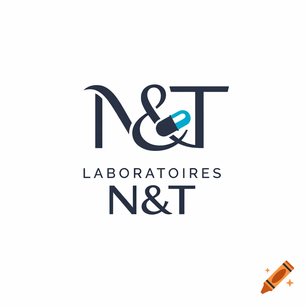 A blue and dark gray logo for Laboratoires N&T featuring stylized letters with a capsule integrated into the ampersand.
