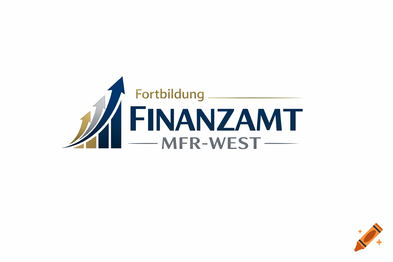 A logo featuring an upward-curving bar graph in blue, gold, and grey, next to the text 'Fortbildung', 'FINANZAMT', and 'MFR-WEST'.