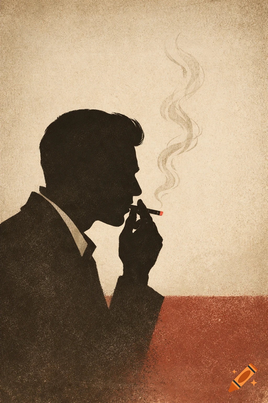 Minimalistic vintage poster of a man in silhouette smoking a cigarette.