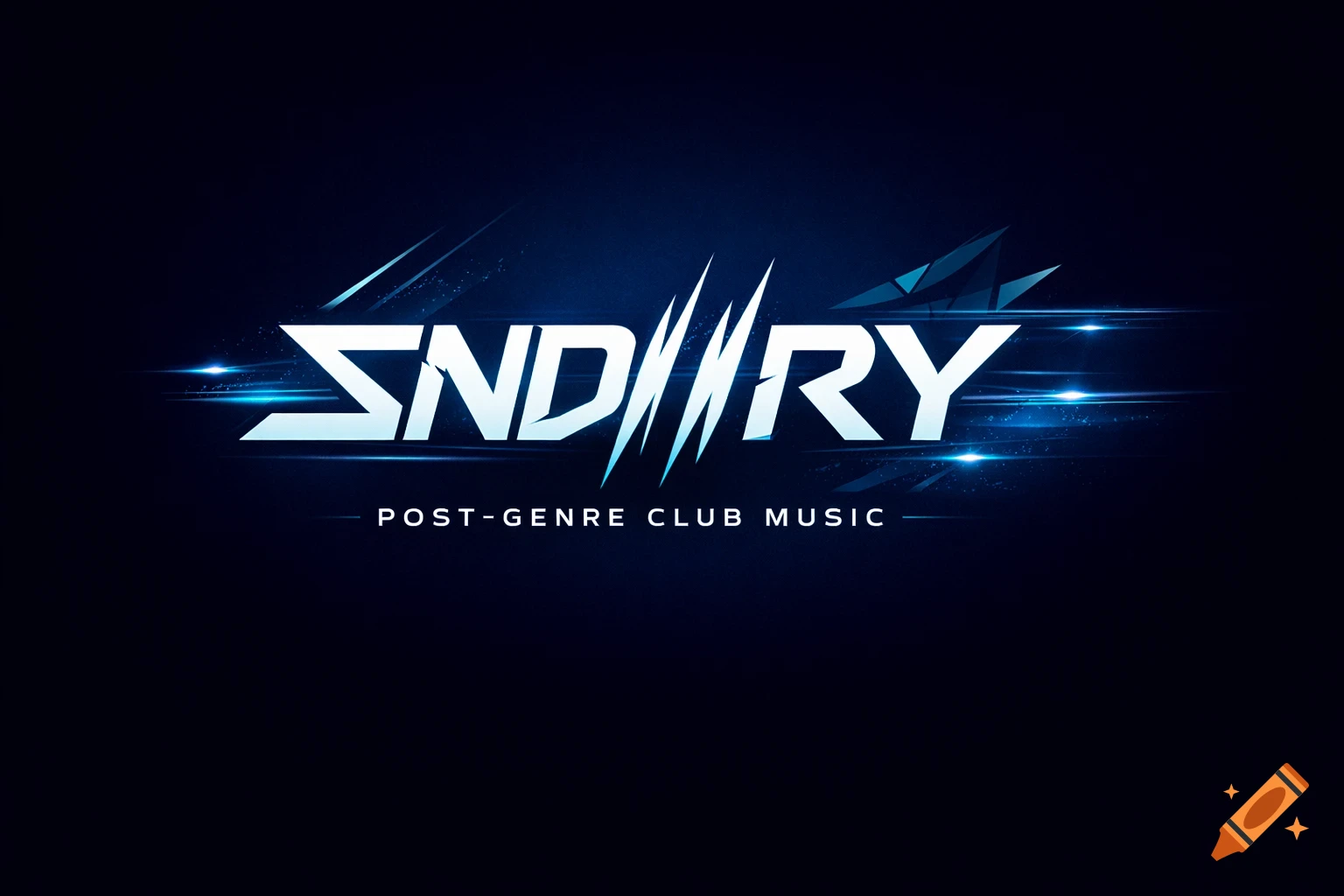 Stylized white and blue 'SND//RY' logo with 'POST-GENRE CLUB MUSIC' below, set against a dark blue background with glowing light streaks.