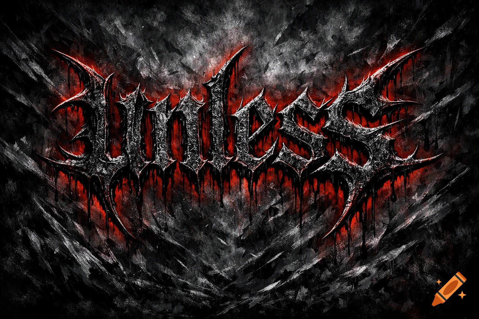 Black metal style text "unless" with red glow and drips on a dark, grungy background.