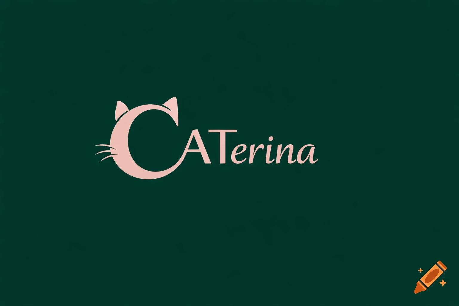 A dark green background with the word "CATerina" in light pink. The capital 'C' is styled with cat ears and whiskers.