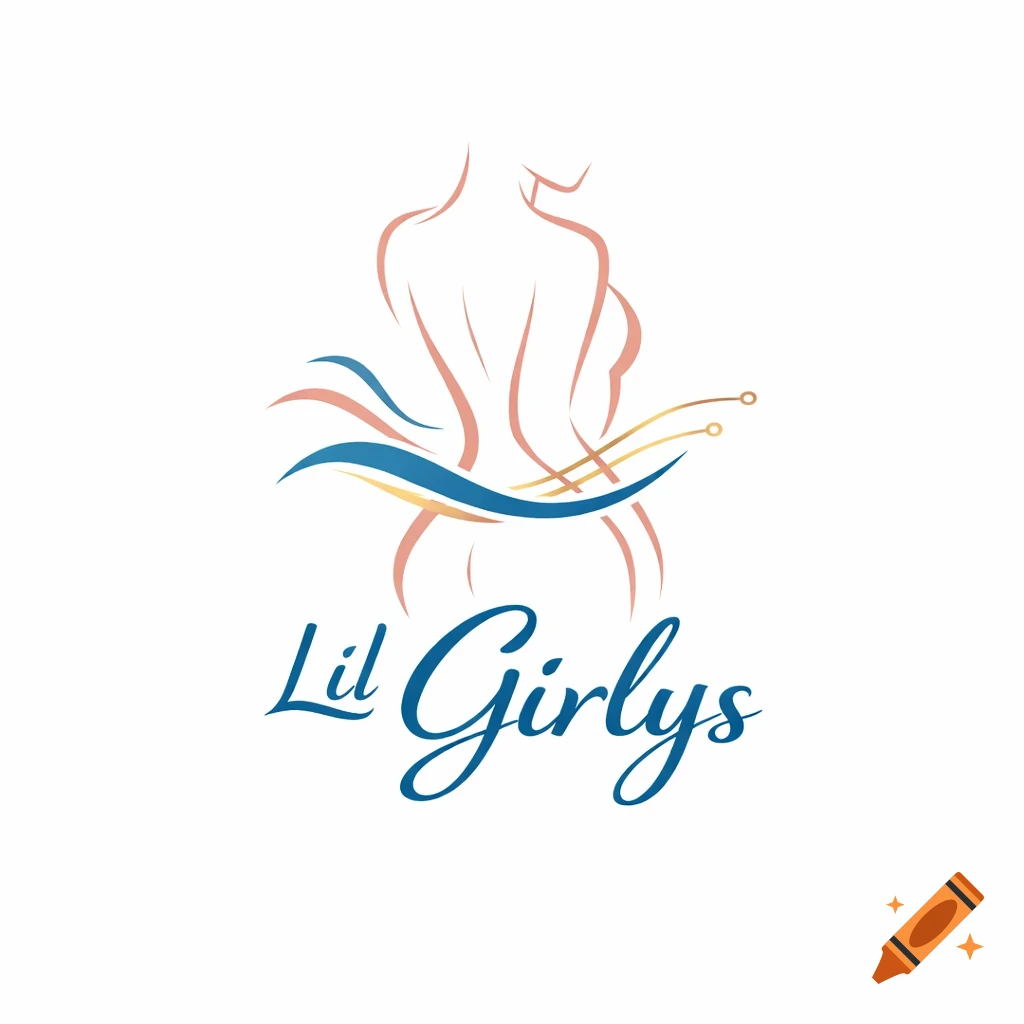 Minimalist logo featuring a stylized female torso outline with blue and gold wavy lines, and the text 'Lil Girlys'.