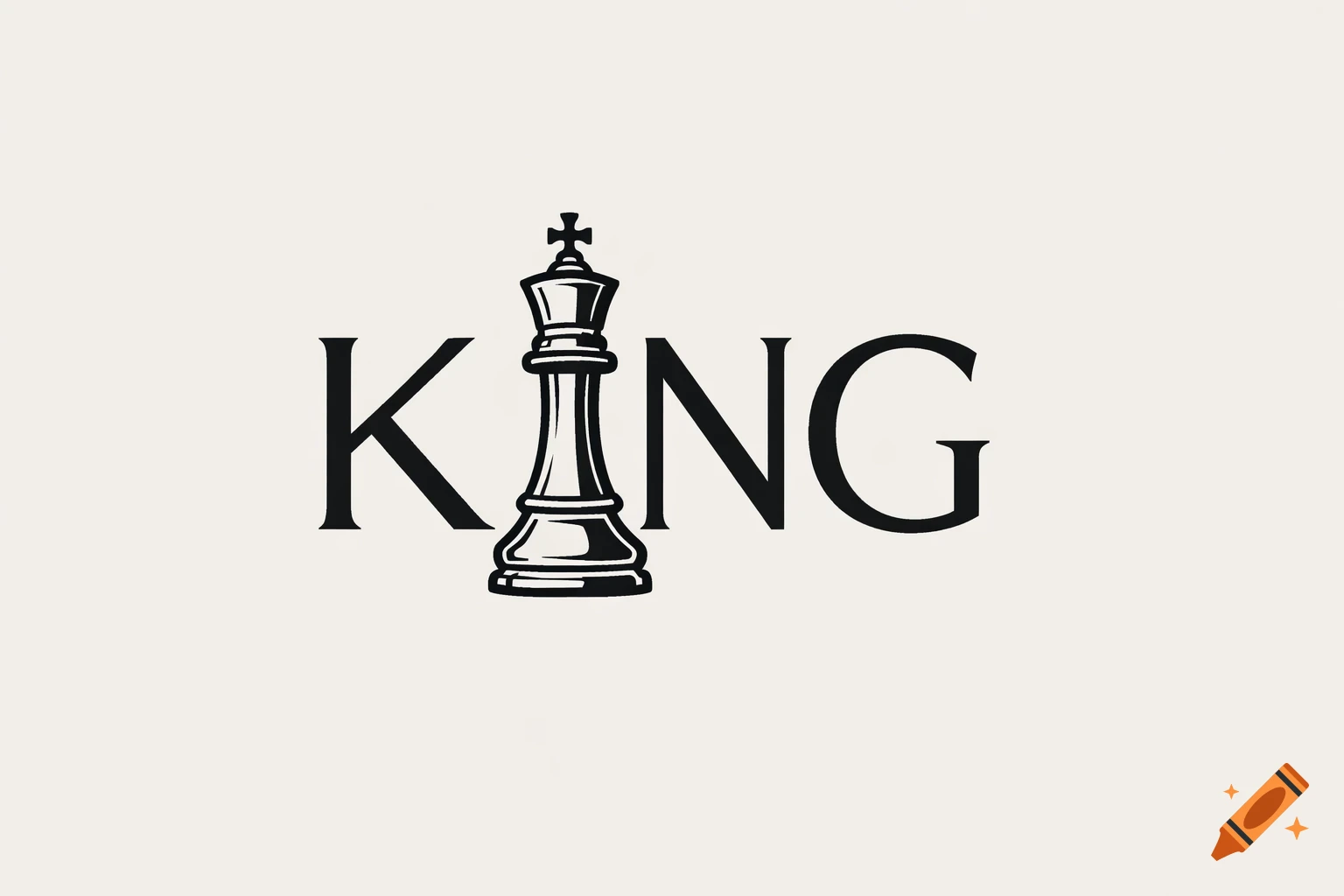 Black serif text "KING" with a chess king piece replacing the "I", on a light beige background.