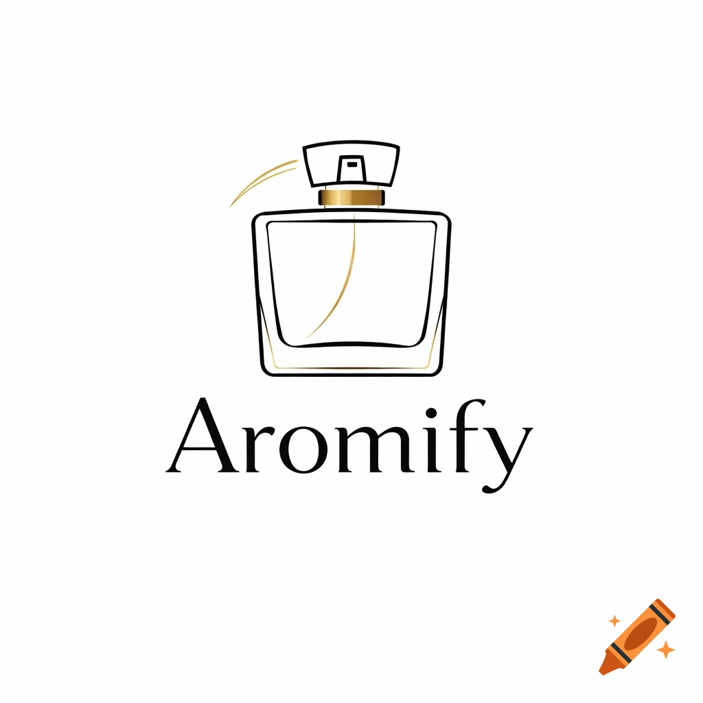 A minimalist logo for Aromify, featuring a black outlined perfume bottle with gold accents above the word "Aromify" on a white background.