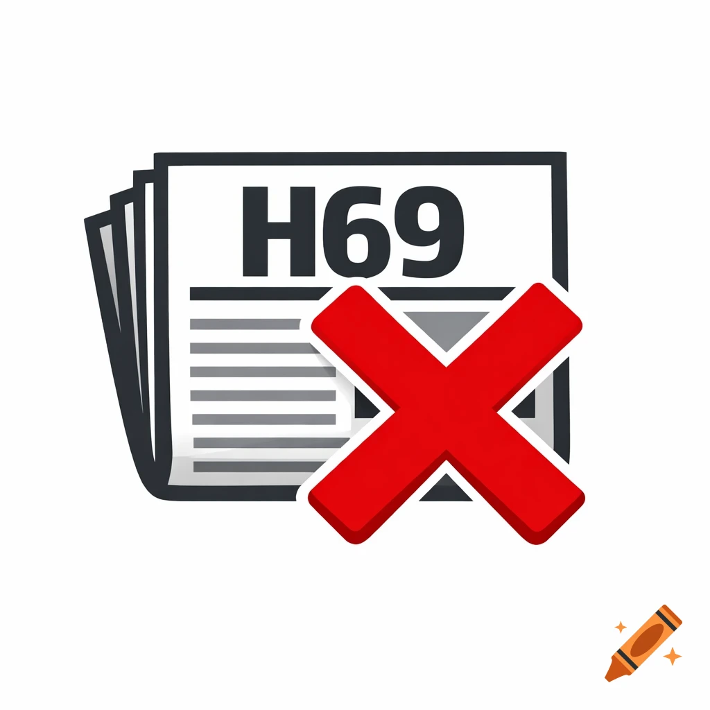 A simple icon of a newspaper with the text H69 on its header, overlaid with a large red 'X' symbol.