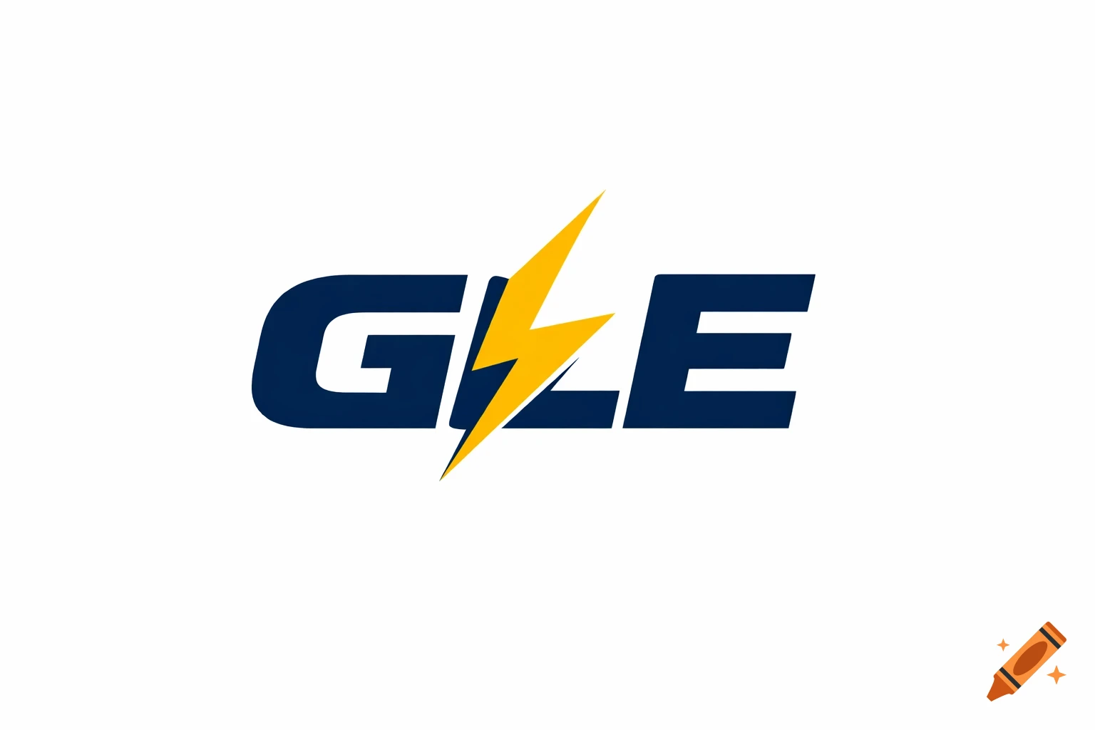 Dark blue 'GLE' logo with a yellow lightning bolt replacing part of the 'L' on a white background, vector style.