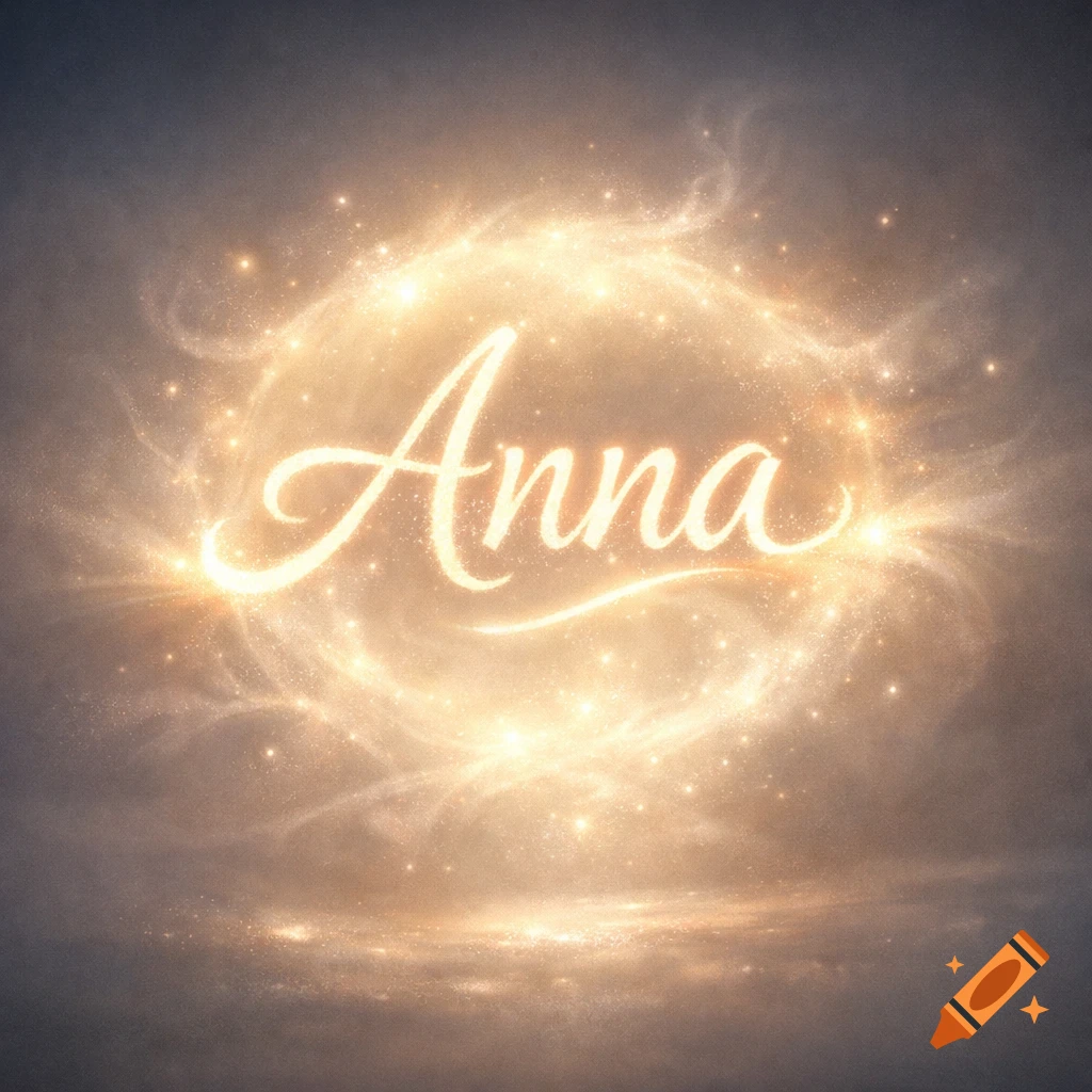 The name Anna glows with ethereal light and sparkles amidst magical, cloudy wisps in a dreamy setting.
