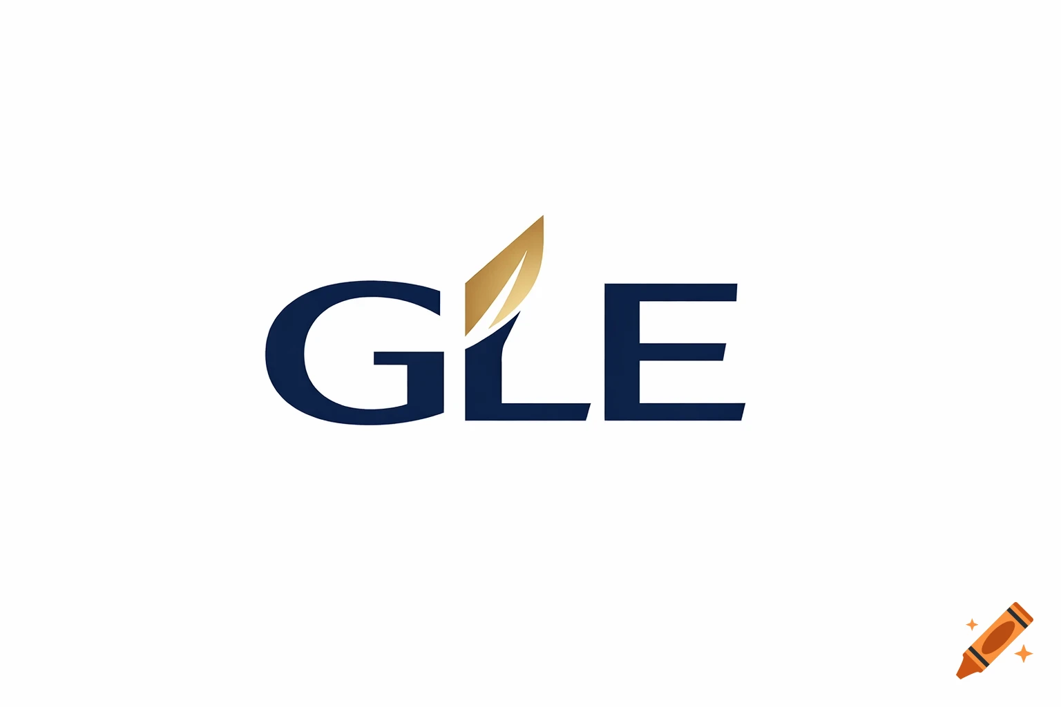 A logo featuring the dark blue letters 'GLE' with a golden leaf shape replacing the top part of the 'L'.