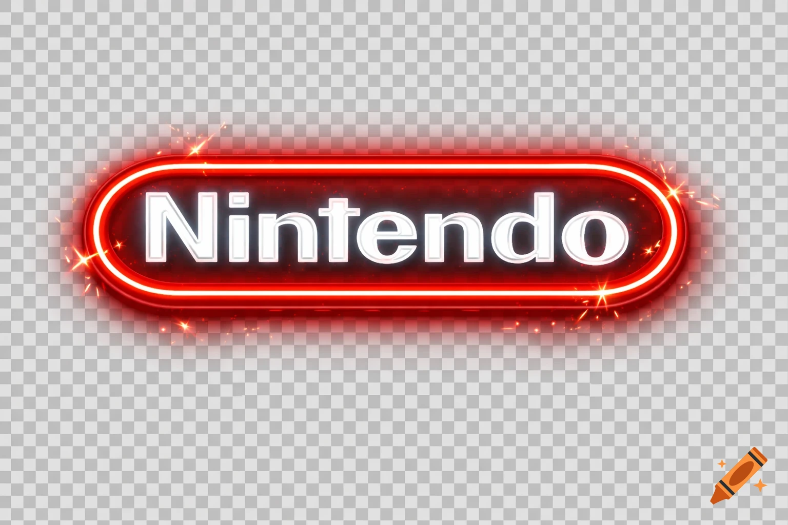 Glowing red neon sign with white text displaying the word "Nintendo" on a transparent background.