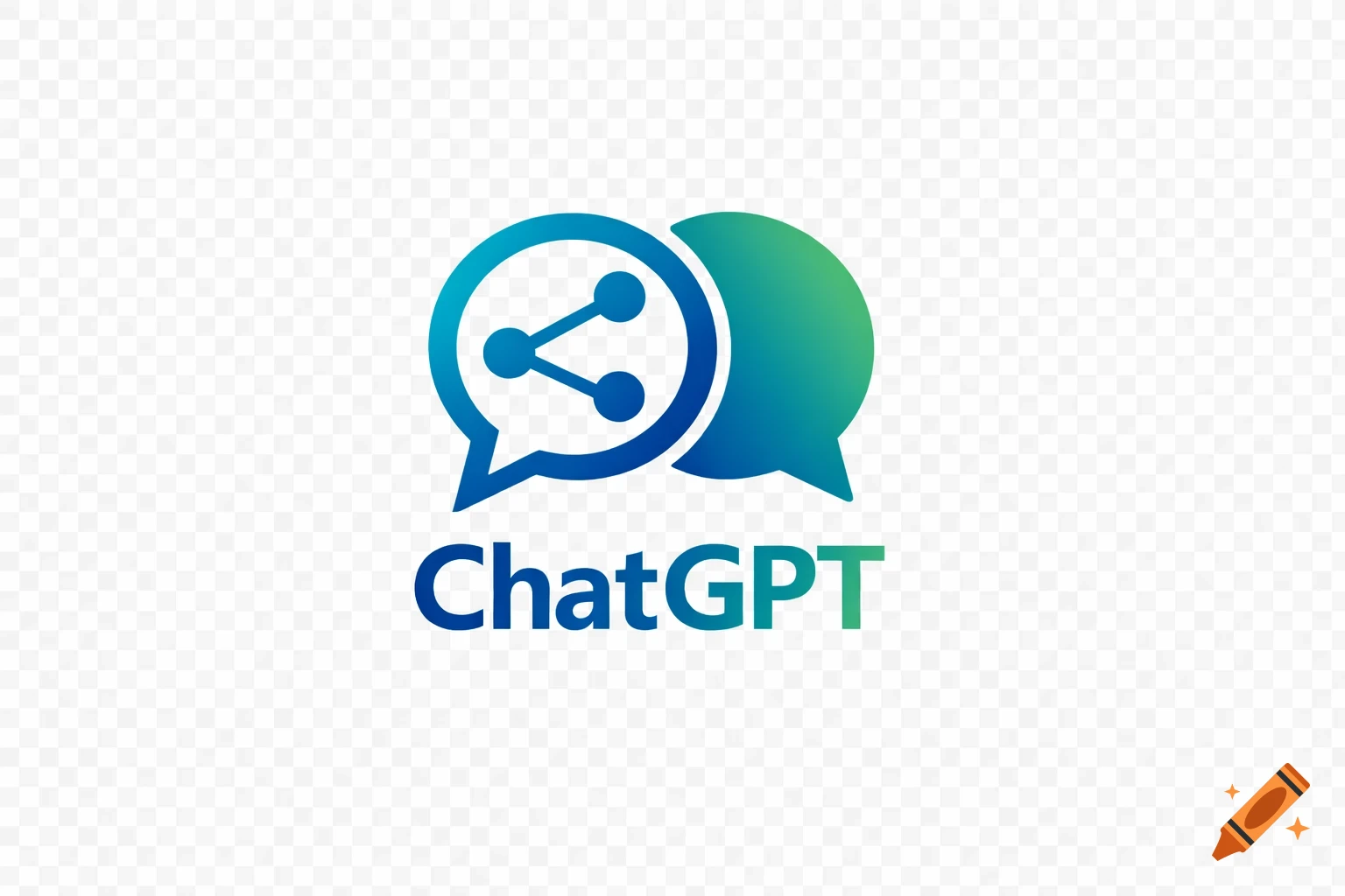 ChatGPT logo featuring blue and green overlapping speech bubbles with a share icon, above the text 'ChatGPT'.