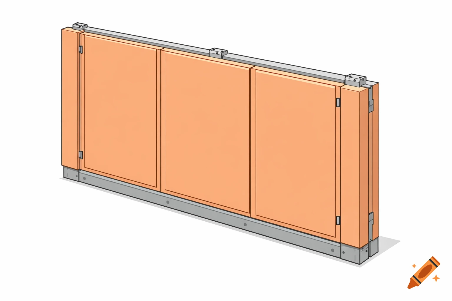 Light orange modular wall panel depicted in a flat industrial drawing style with 3D perspective.