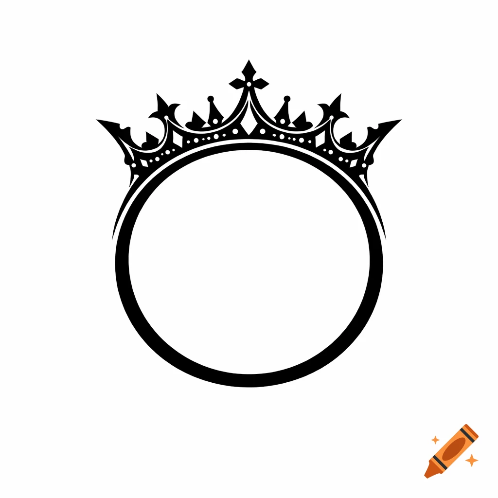 A black and white logo featuring a stylized crown atop a bold circular frame.