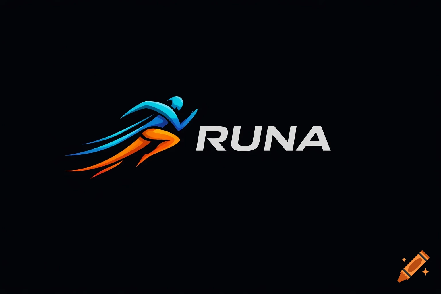 A blue and orange stylized logo of a running figure with the white text 'RUNA' on a black background.
