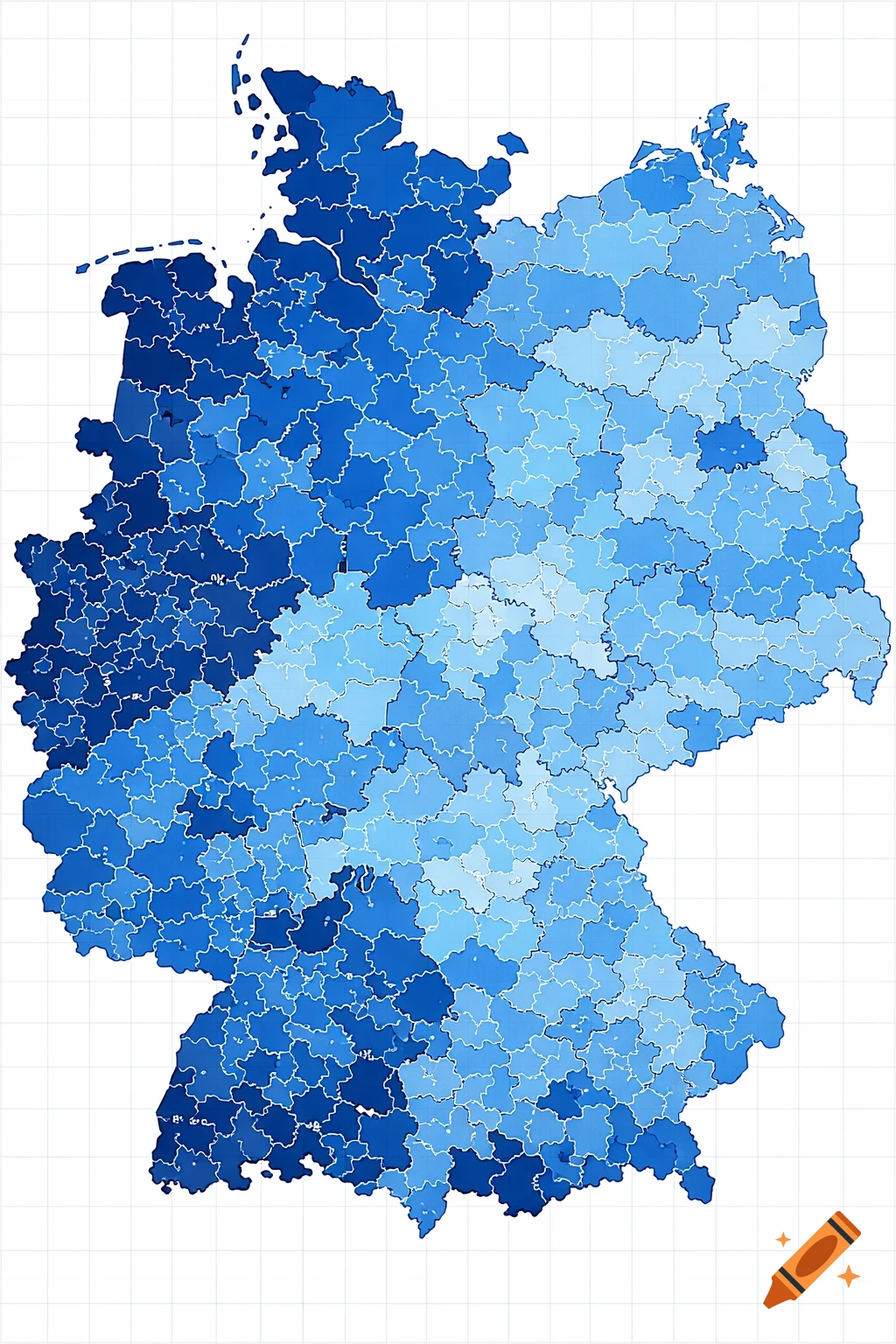 Map of Germany showing regions in varying shades of blue on a white grid background.