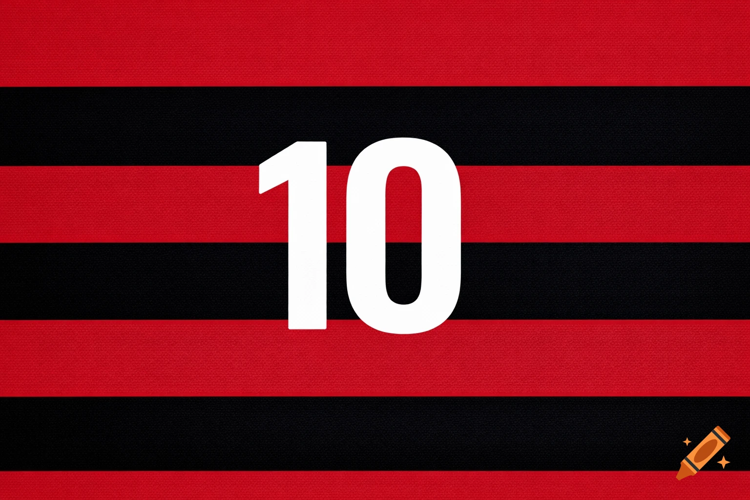 White number 10 on a background of horizontal red and black stripes.