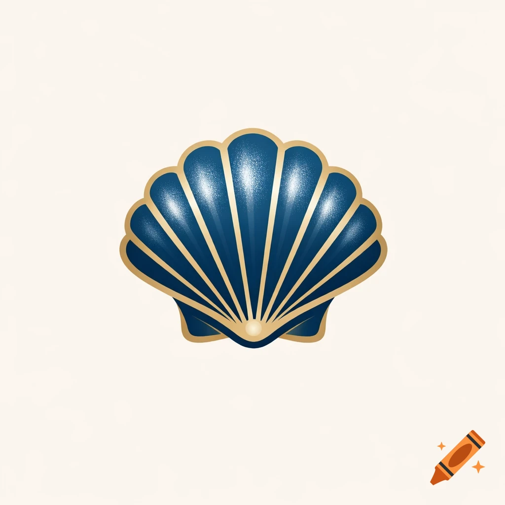 A stylized blue and gold scallop shell logo on a light background.