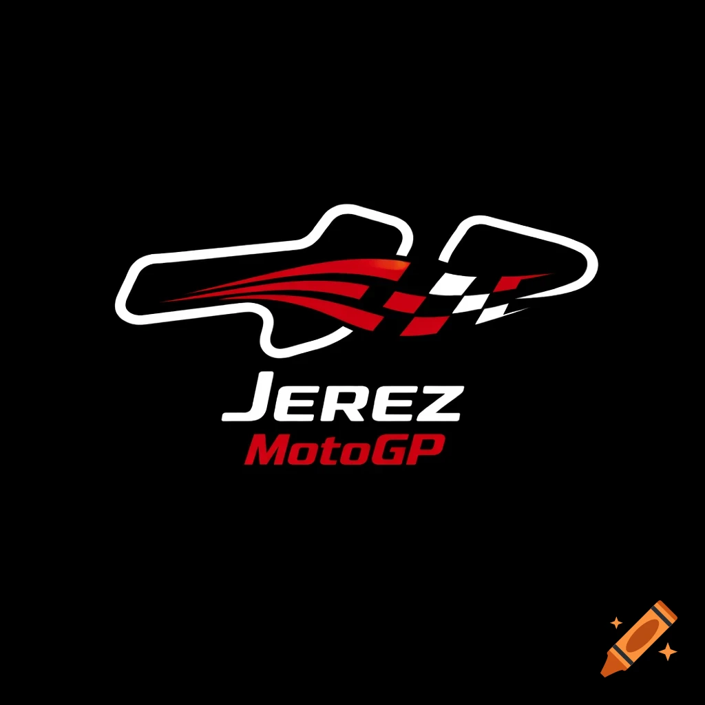 Jerez MotoGP logo featuring a stylized racetrack outline with red stripes and a checkered flag, above the words JEREZ MotoGP, all on black.
