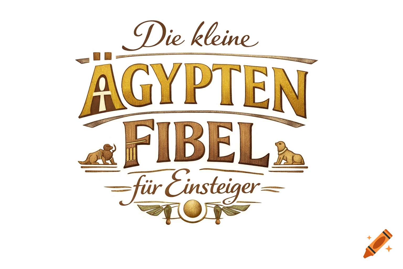 Hand-lettered logo for a book title 'Die kleine "gypten Fibel f Einsteiger' in gold and brown with ancient Egyptian style elements.