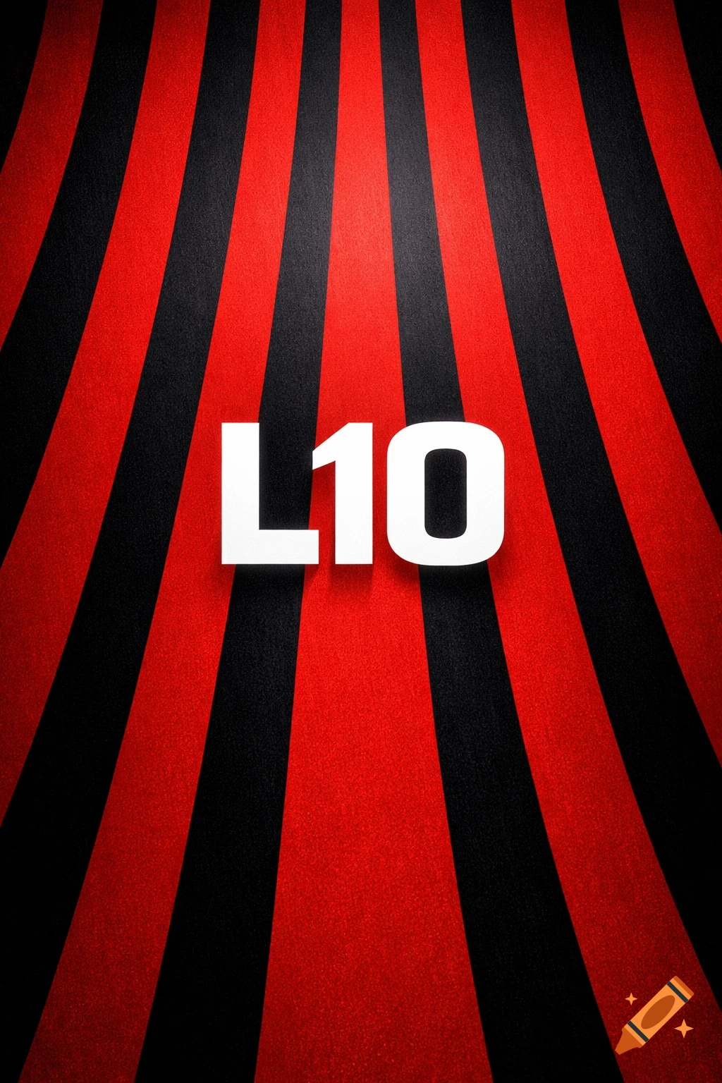 White text L10 on a red and black striped background with a textured, upward-curving pattern.
