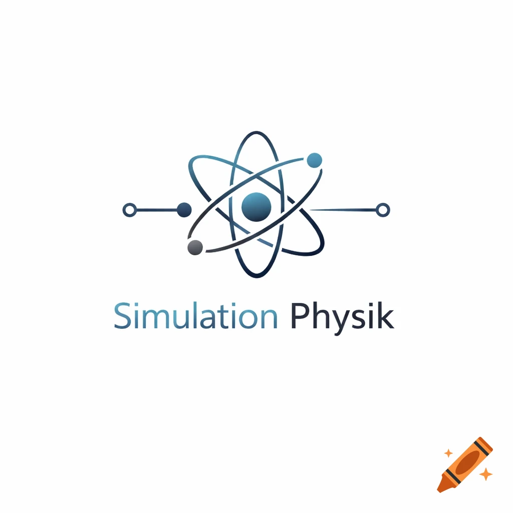 A simple blue and gray logo featuring an atomic model with orbiting electrons and the text 'Simulation Physik' below.
