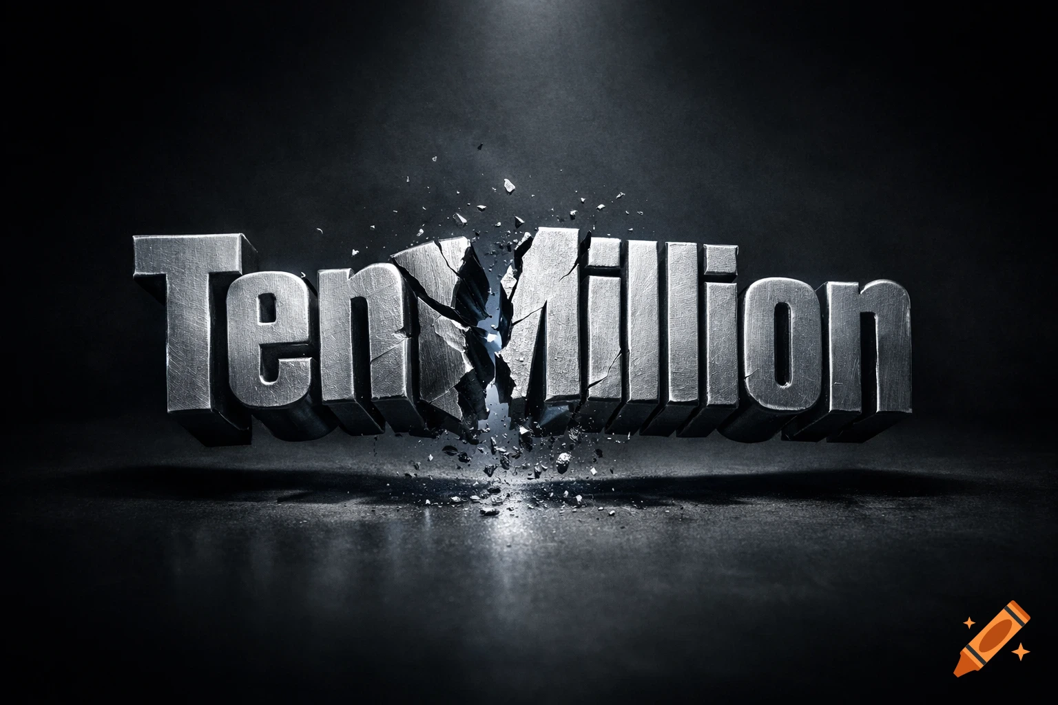 3D metallic text 'Ten Million' shattering in the middle against a dark background.