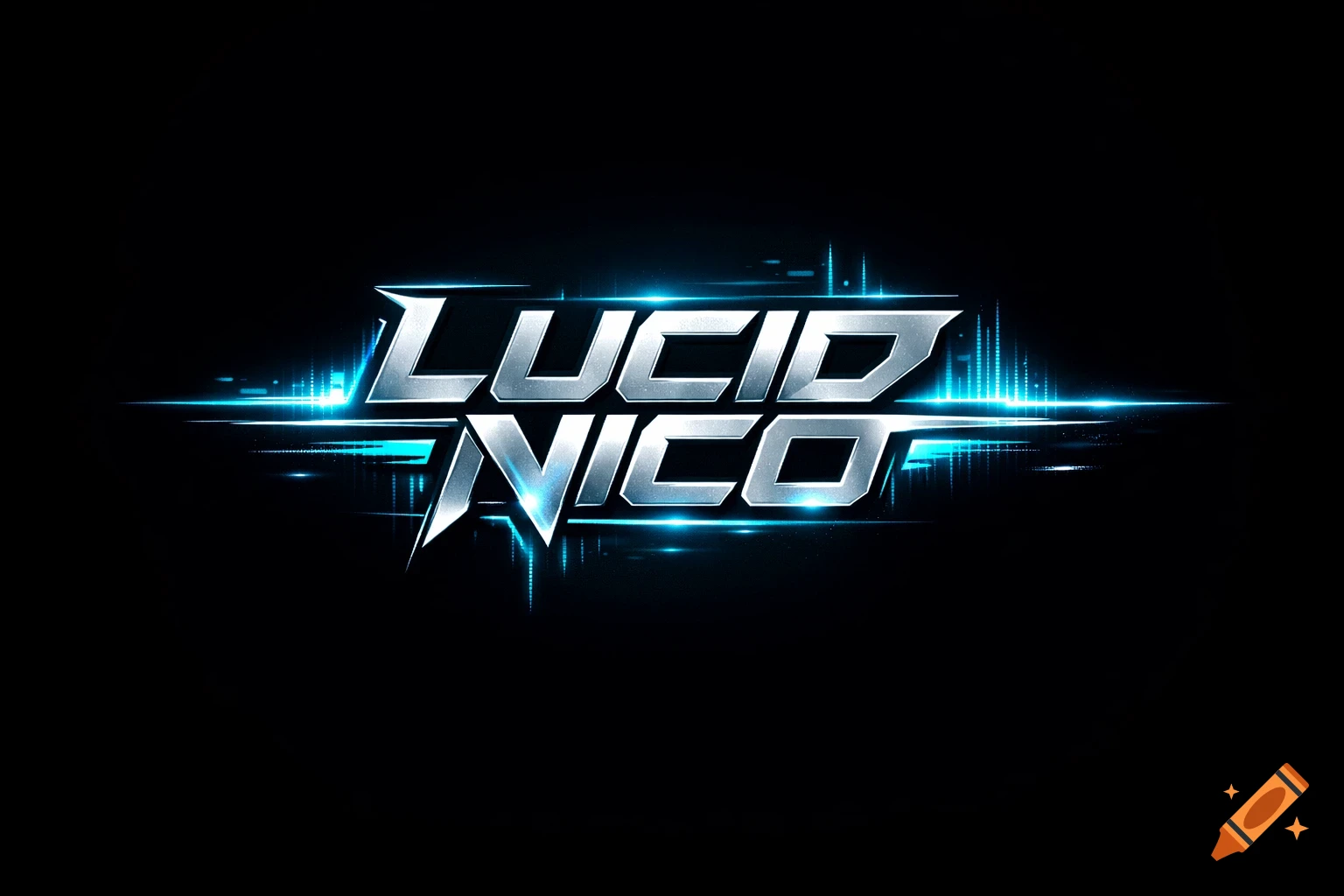 Metallic, stylized logo for "Lucid Nico" with blue glowing lines against a dark background, evoking a futuristic or techno aesthetic.
