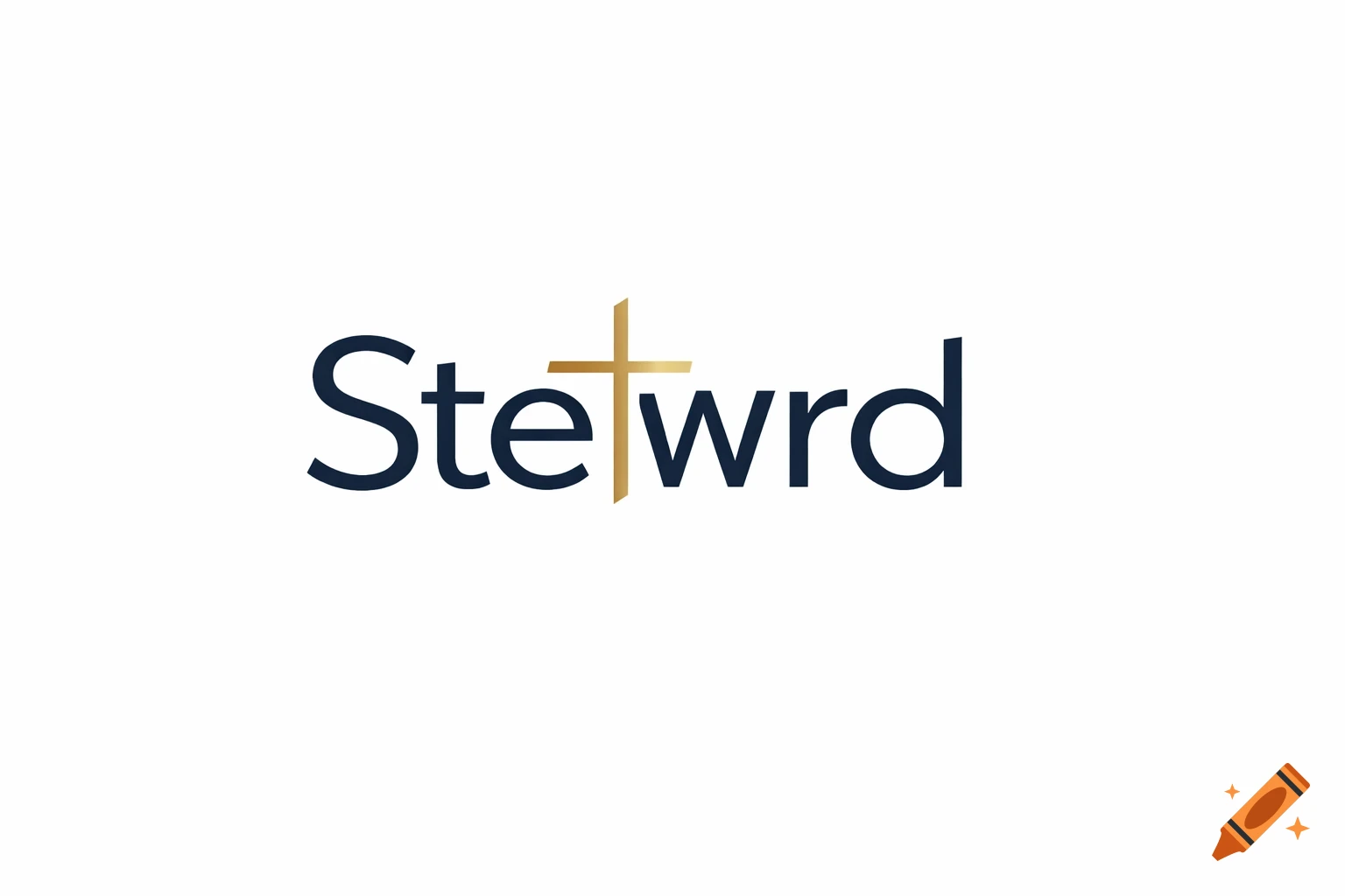 A minimalist logo for 'Stewrd' with a golden cross replacing the 't' in dark blue text on a white background.