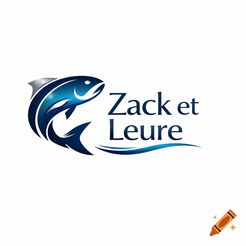 Logo for 'Zack et Leure' featuring a stylized blue and silver fish jumping over a blue wave.