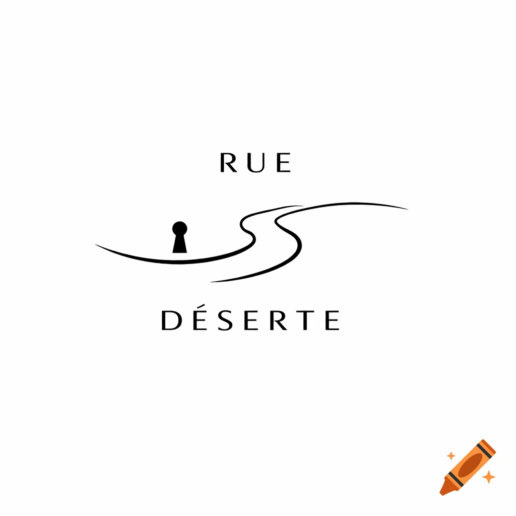 Minimalist black and white logo featuring the text "RUE" above a keyhole and a winding line, with "DÉSERTE" below.